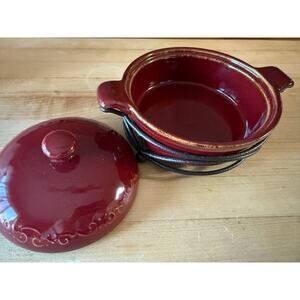 Tastefully Simple Covered Cranberry Bowl with Stand 8"